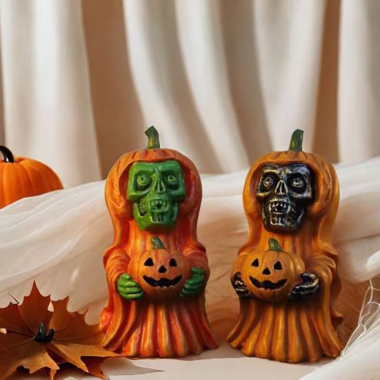 Halloween Pumpkin Ghost Statue Cartoon Skeleton Pumpkin Man Resin Figurine Sculpture Holiday Party Desktop Decoration Ornament