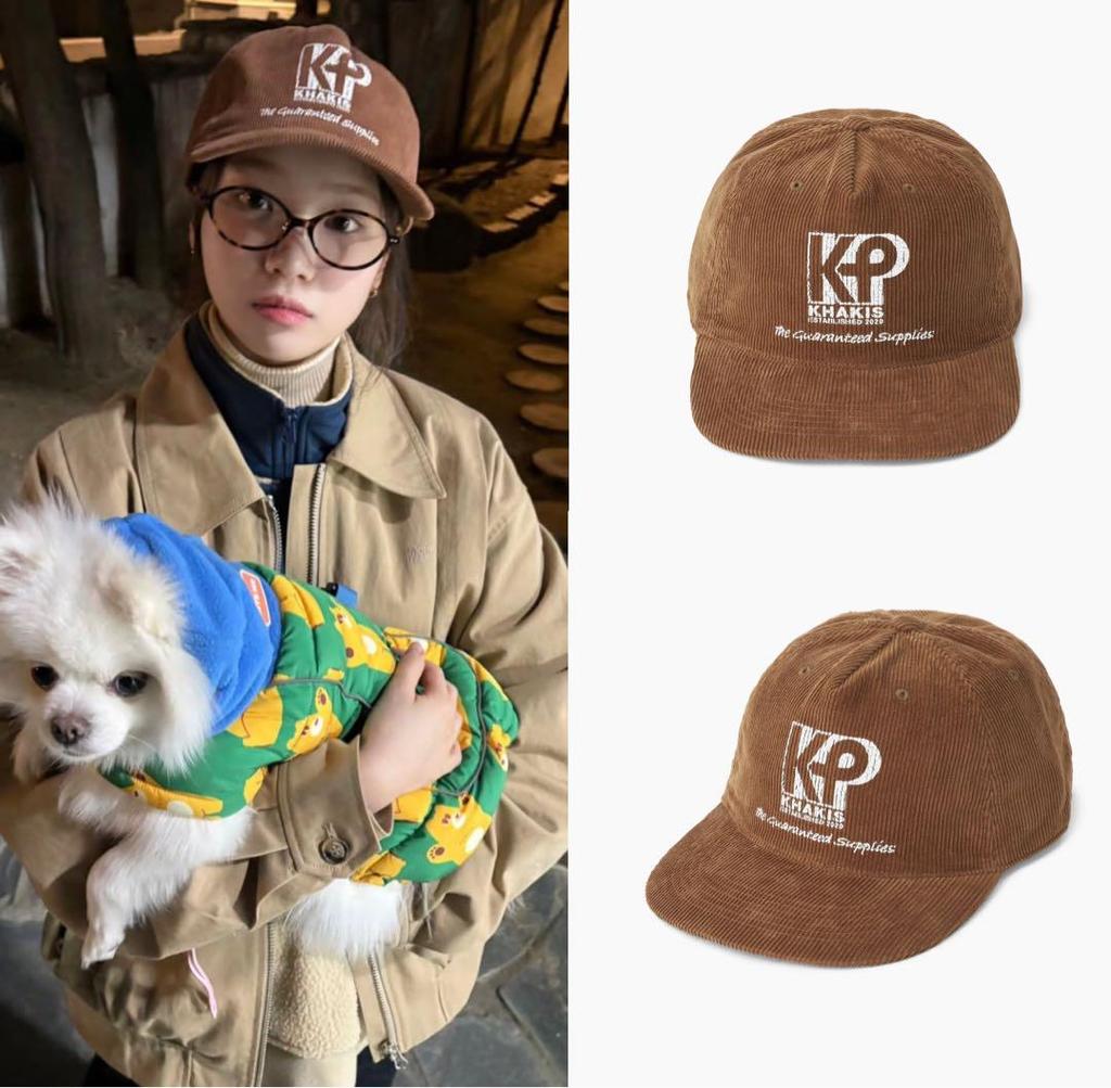 [USED] Chaewon wears a brown corduroy cap in khakis.
