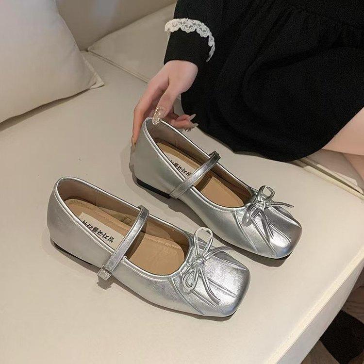 Bow Inner Height Increase Ballet Single Shoes Women's Summer 2025 New Soft Sole Word with Shallow Mouth Evening Mary Jane Shoes