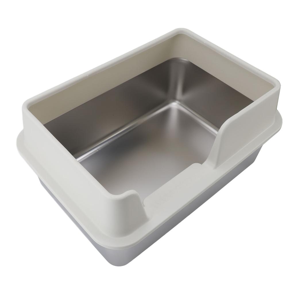 Stainless Steel Litter Pan Splash Proof Large Open Top High Side Litter Pan with Scoop