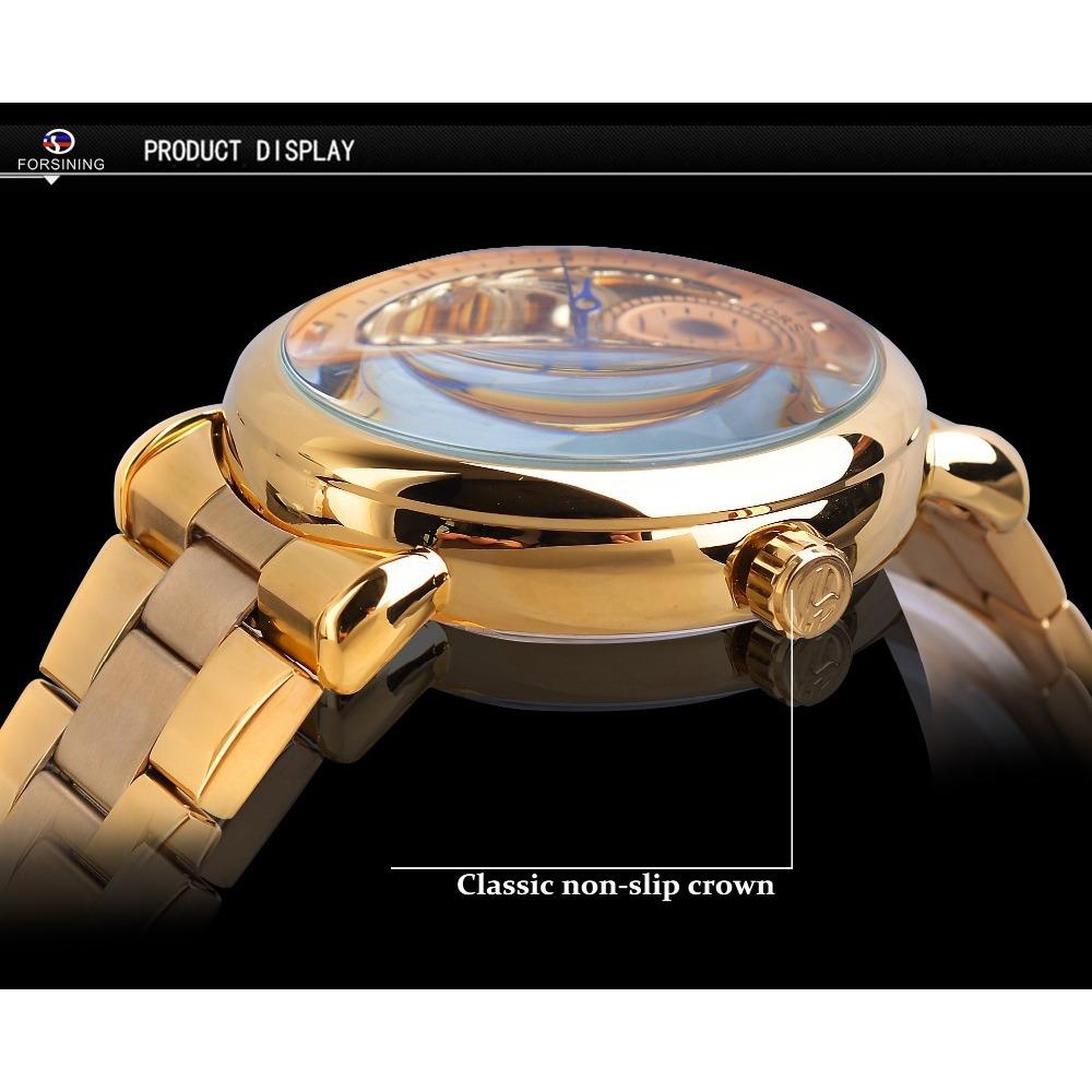 Forsining Herrenmode Freizeit Geschnitzte Hohle Mondphase Stahlgürtel Mechanische Uhr Automatische Mechanische Uhr S1125-5-A