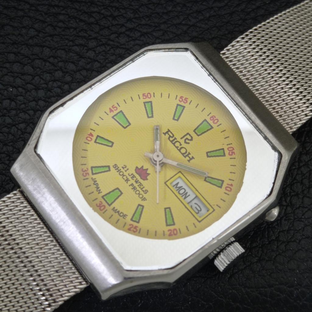 JAPAN VINTAGE RICOH R31 AUTOMATIC MENS YELLOW COLOR DIAL WATCH A704713-1