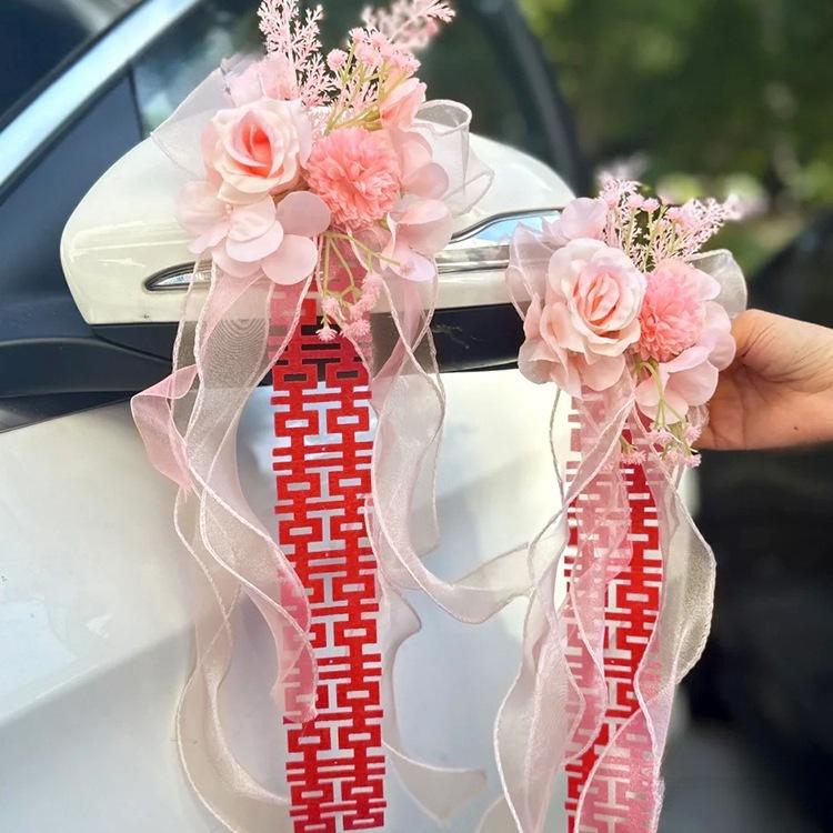 Ensemble de Fleurs de Décoration de Voiture de Mariage - Décoration de Poignée de Porte et Arrangement de Dote
