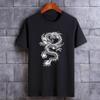 Bercute Black Dragon Print with Dragon Available In Plus and Small Short Cool Japanese Stylish Summer Dragon Street Black and Crew Men's (2XL) T-Shirt