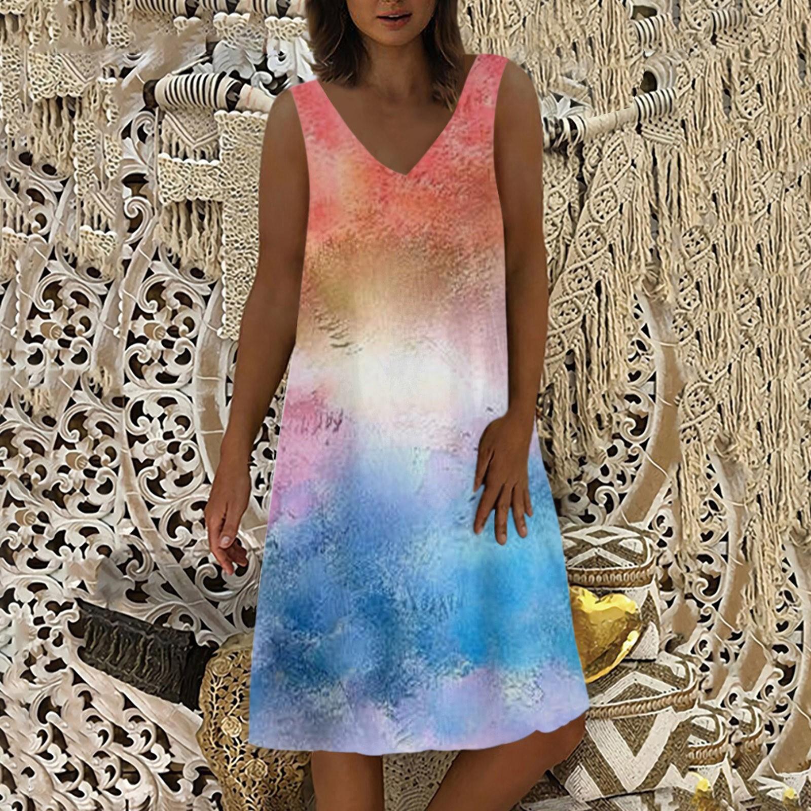 

Женское модное повседневное свободное пуловерное платье без рукавов с v-образным вырезом и принтом XXL