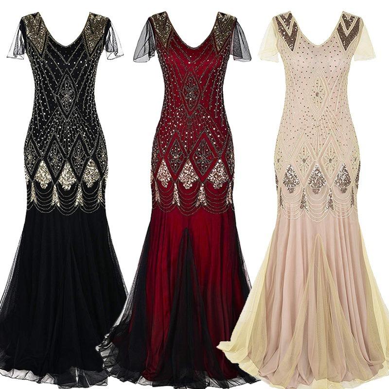 Sequined Dress Retro Dress Plus Size Banquet Party Dress Skirt Female