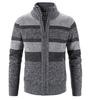 2024 Men's Stand Collar Color Block Plus Velvet Thick Sweater Jacket, Autumn/Winter Collection