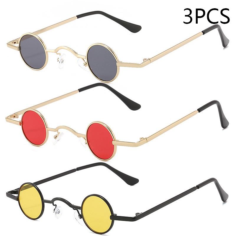Vintage Rock Punk Sunglasses Small Round Metal Frame Black Lens Wide Bridge Unisex Driving Eyewear Classic Retro Style
