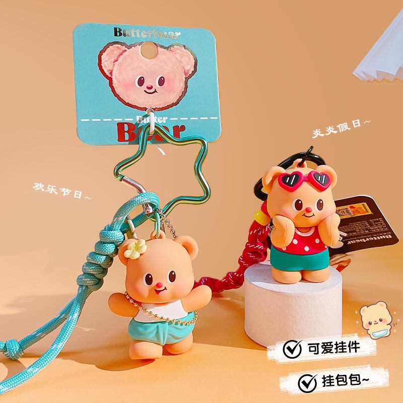 Cartoon Butter Bear Doll Hand Strap Keychain Pendant Cute Couple Schoolbag Keychain Pendant Gift