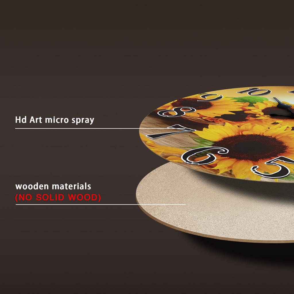 High-Quality Fashionable High-Quality Sunflower High-Quality Pattern High-Quality Wooden High-Quality Wall High-Quality Clock High-Quality For