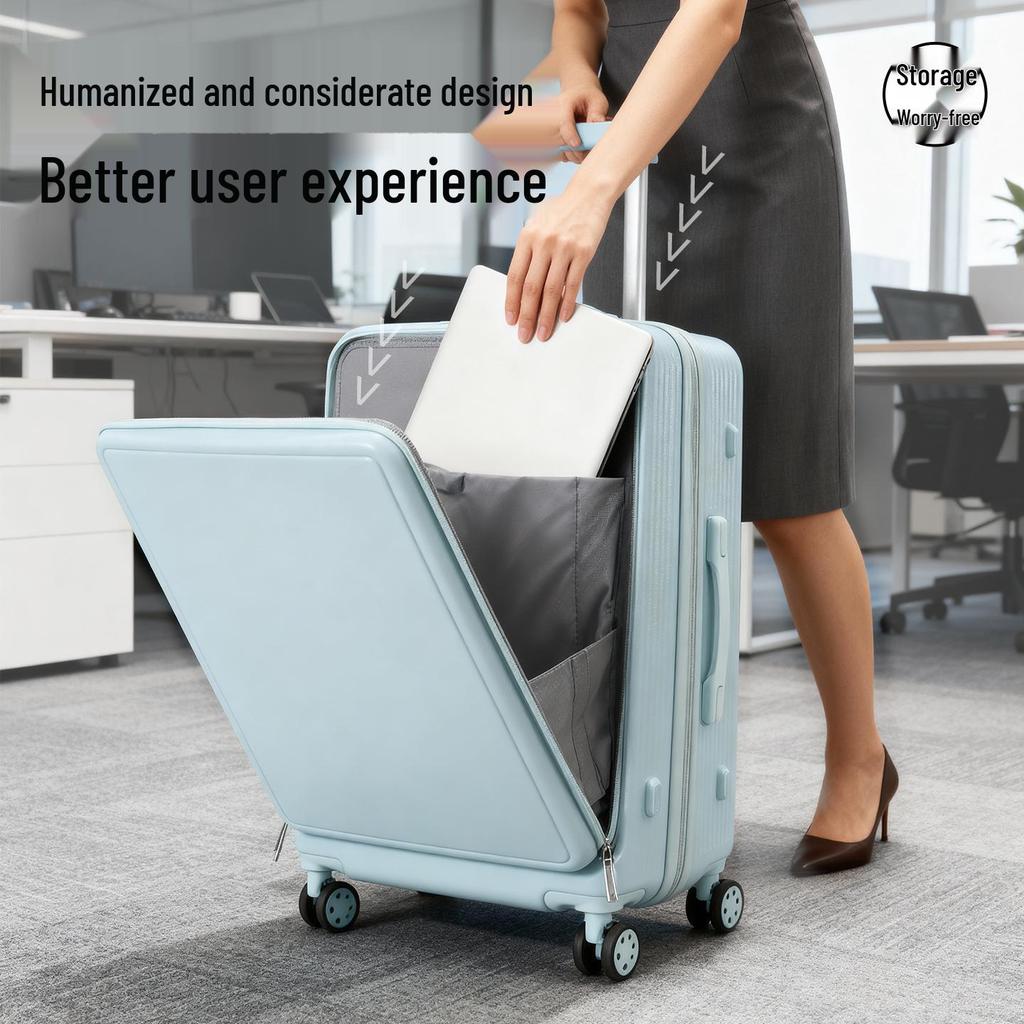 Large Capacity Front Opening Multifunctional Carry-On Trolley: Scratch & Wear-Resistant Travel Suitcase