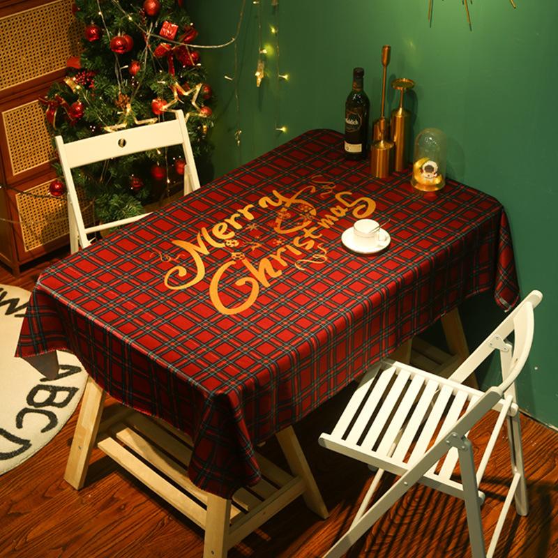 Winter Christmas Plaid Red Holiday Festive Tablecloth Household Waterproof Girly Heart Coffee Table Cover Tablecloth