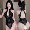 Sex underwear PU patent leather and lace onesie pure desire to seduce women's three-point perspective