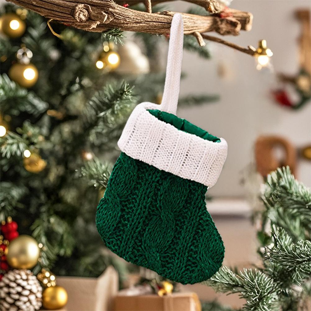 

Рождественский вязаный носок красный зеленый подвеска на елку мини-носок для украшения стола на домашней вечеринке рождественская подвеска детские подарочные принадлежности зелёный