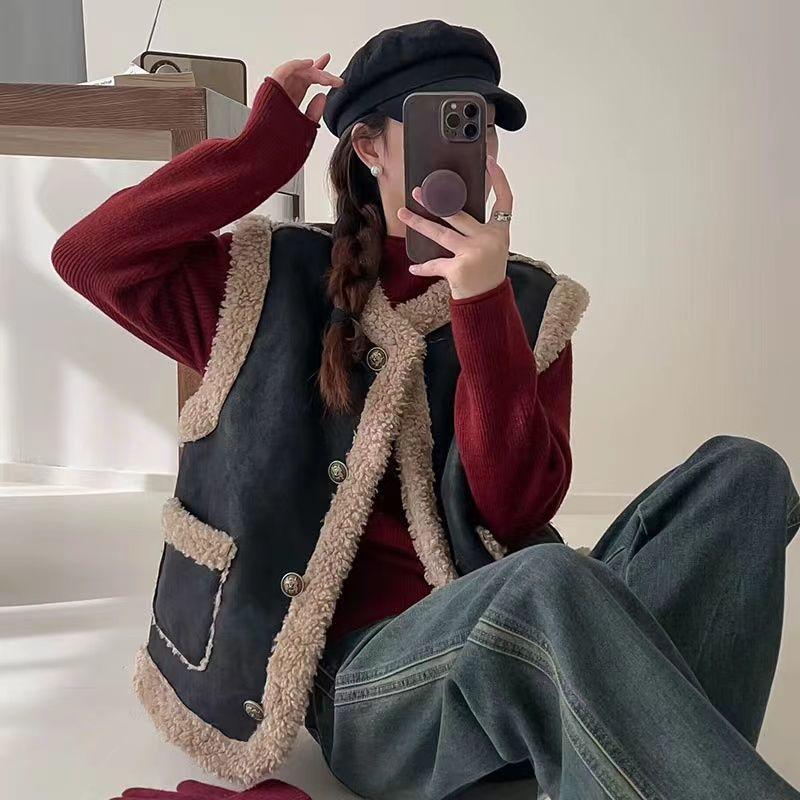Lamb Fur Vest Women's Korean Version Loose Imitation Fur One-piece Thick and Warm Outer Vest Jacket