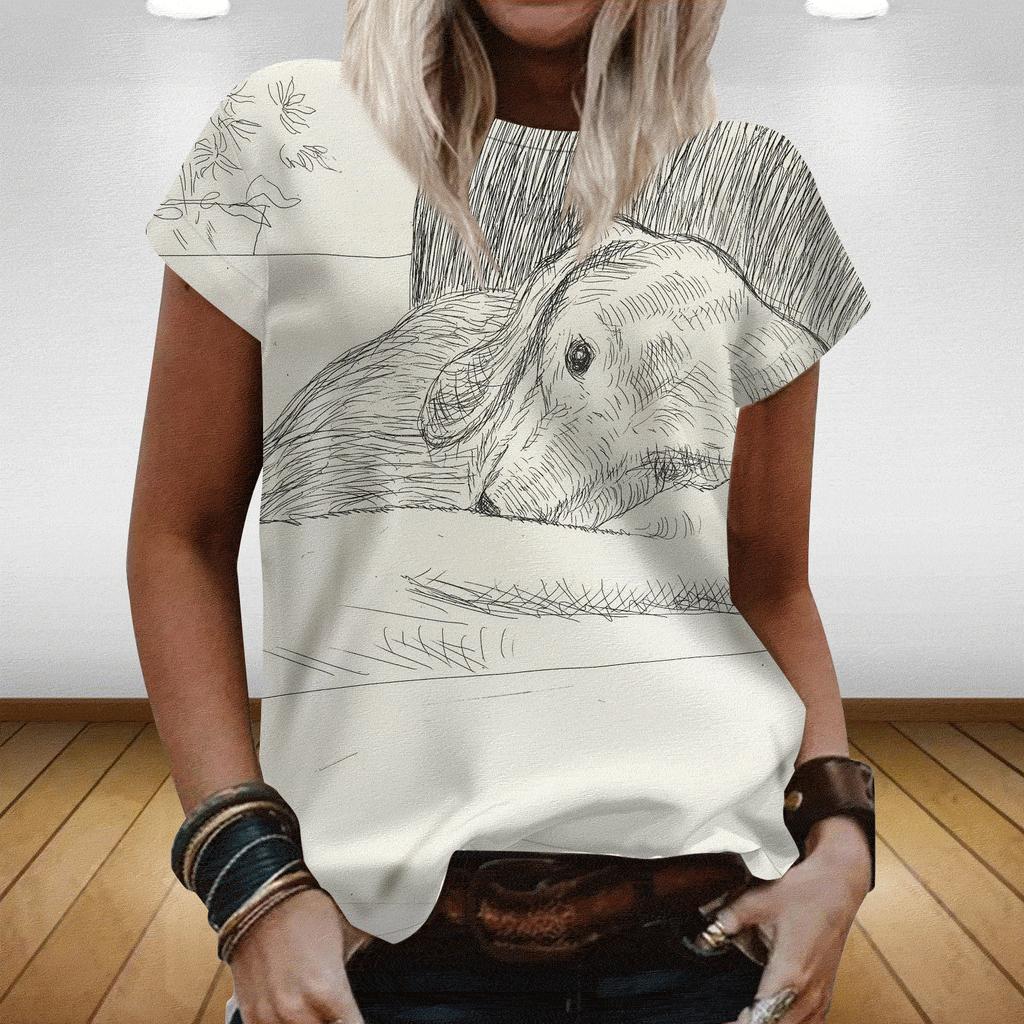 Loose plus size doll sleeve long three-dimensional cartoon short-sleeved shirt AS13315 main image 1