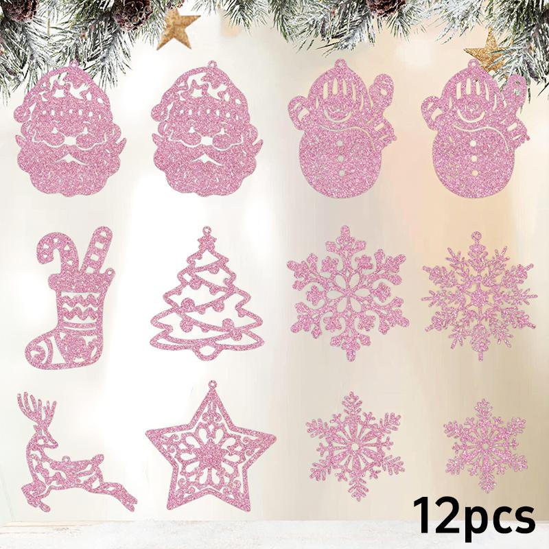 20Pcs Christmas Tree Decoration Hanging Ornaments Tree Snowman Reindeer Santa Snowflake Ornaments for New Year Winter Party