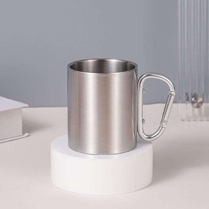 2026 300ml Camping Travel 201 Stainless Steel Cup Carabiner Hook Handle Picnic Water Mug Outdoor Travel Hike Cup Portable Mug
