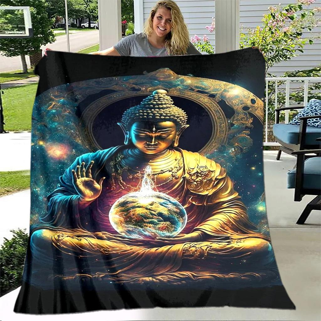 Coperta in Peluche Buddha Sakyamuni Bodhisattva Guanyin del Buddismo, Coperta in Flanella Coperta Plaid per Soggiorno Camera da Letto Letto Divano Preghiera