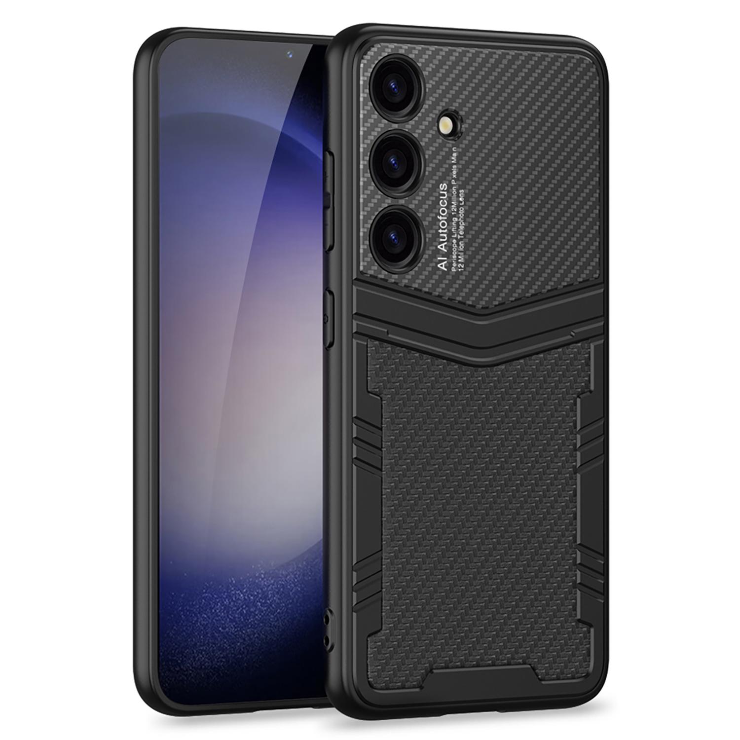 

GKK For Samsung Galaxy S24 Case Textured PU Leather+PC+TPU Anti-drop Phone Cover Carbon Fiber Texture