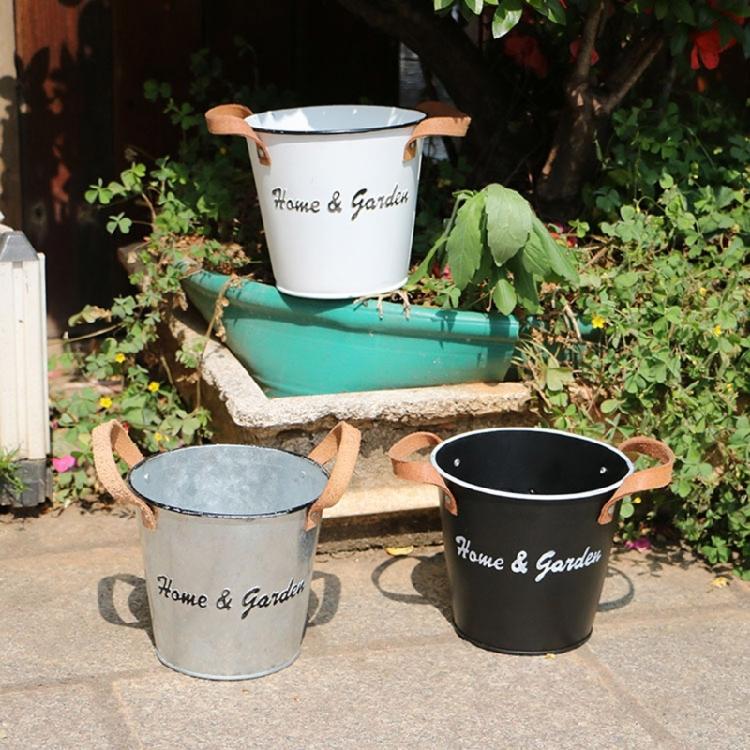 Flower Pot Metal Iron Bucket Planters Pot Metal Bucket Flower Holder with Hooks