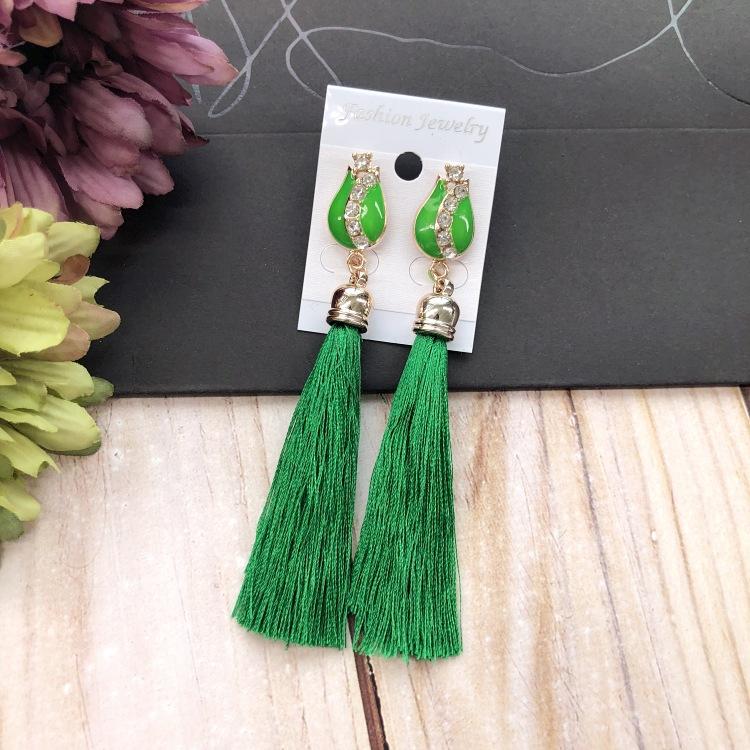 Retro flower gemstone with diamond fringed stud earrings long celebrity temperament earrings women's versatile earrings