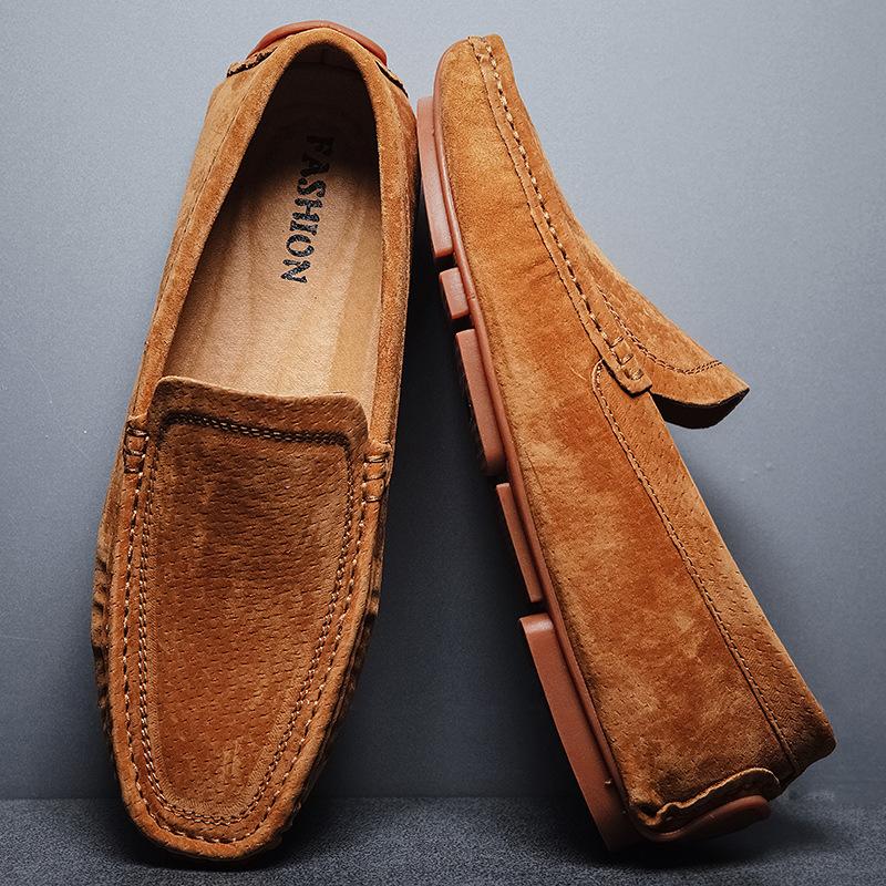 Fashion Handmade Men's Loafers Slip On Casual Shoes Summer New Breathable Sneakers Shallow Dress Shoes Plus Size Suede Leather Men Shoes