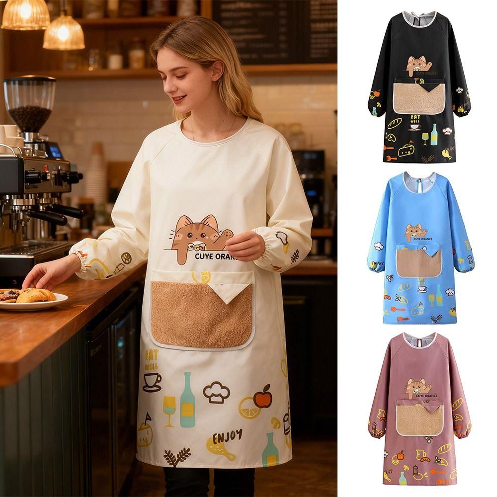 Cartoon Kitchen Apron Waterproof Long Sleeve Painting Apron Breathable Anti-fouling Coffee House Aprons for Home Kitchen