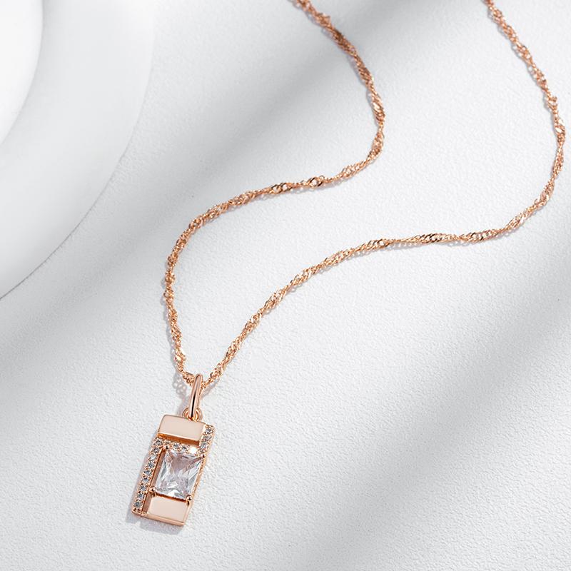 Classic Square Pendant Necklace For Women  Rose Gold Color With Natural Zircon Accessories Simple Pendant Daily Jewelry