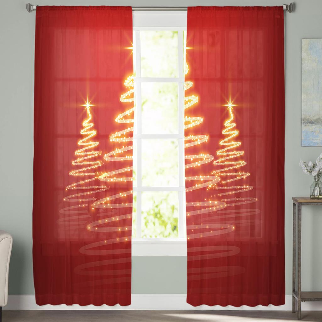 Cheap Christmas Tree Red Gold Living Room Transparent Tulle Window