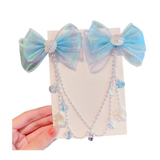 Girl Hair Pin Bowknot Starfish Shell Faux Pearls Chain Decor Kids Hair Clip Princess Headwear Hair Accessories