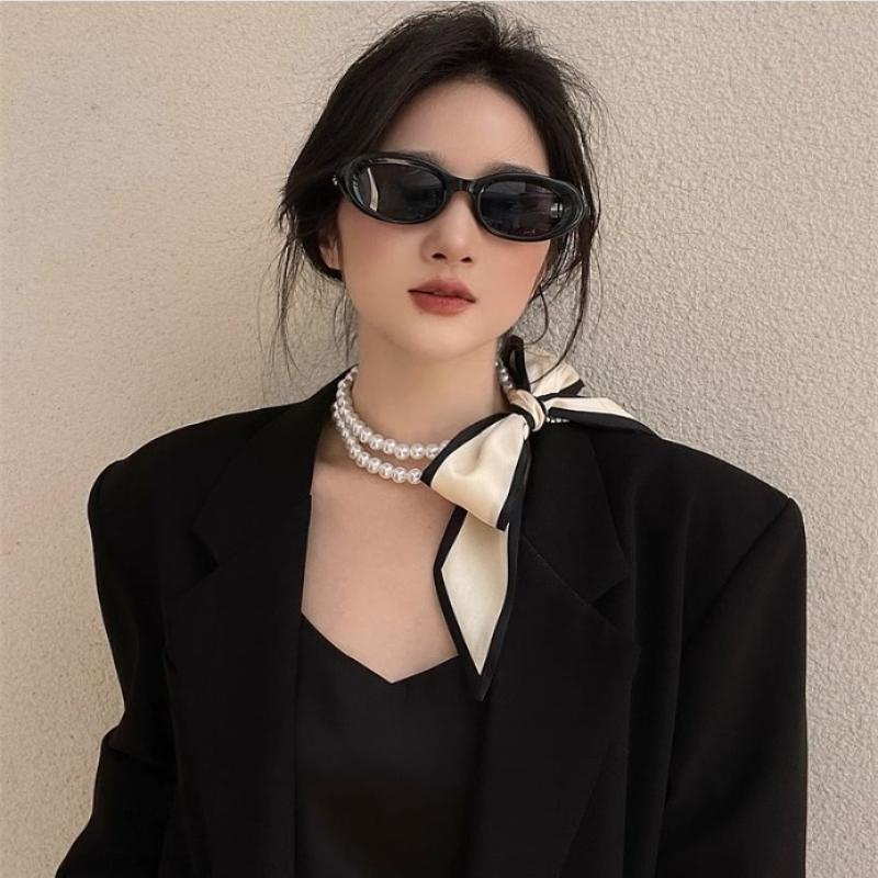 Faionable Polka Dot Scarf Waist Belt For Women Decorative Pearl Splicing Neck Ribbon Elegant Stripes Fluttering Ribbon