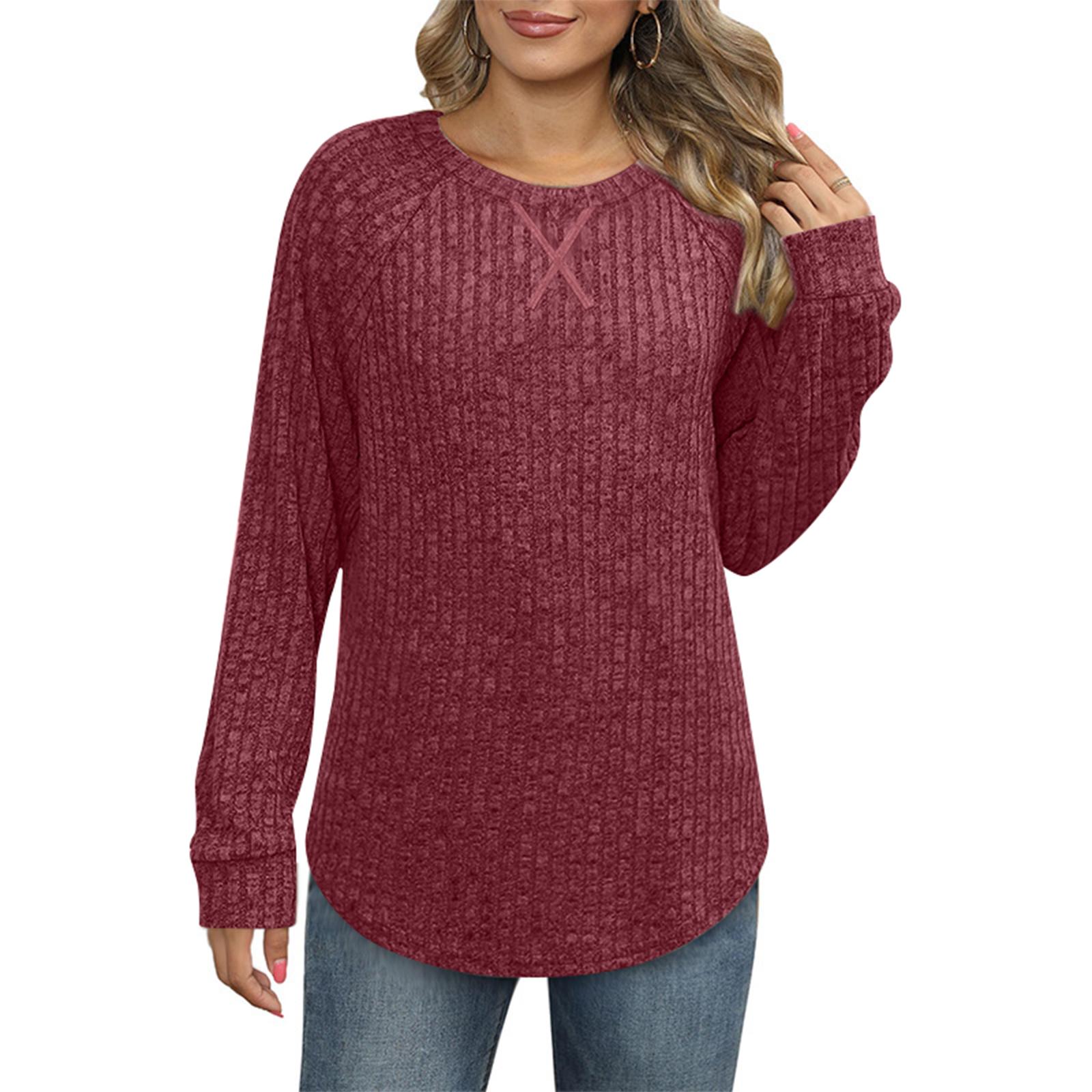 

Женская мода Топ с длинным рукавом, в рубчик, элегантный, для работы и на каждый день XL красный