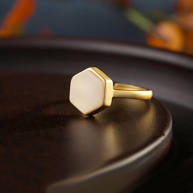 Geometrischer Mattierter Zirkon & Imitation Hetian Jade Offener Ring