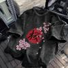 Blühende Sakura und rote Sonne Gewaschenes T-Shirt Herren Y2K Lustige Baumwoll-T-Shirts Sommer Harajuku T-Shirt Custom DIY Große Größen Oberteile