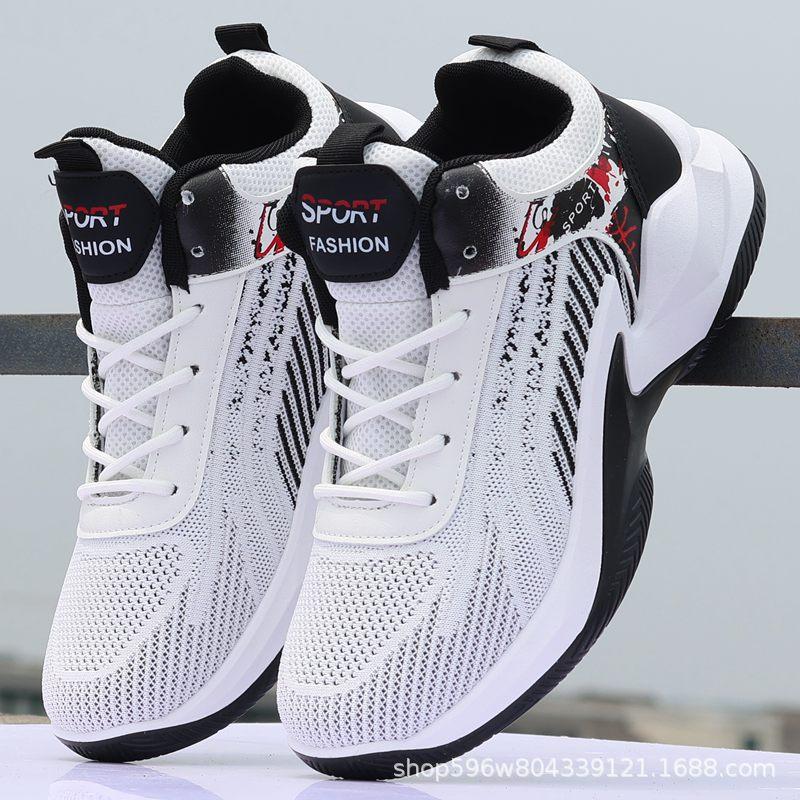 Summer basketball fly-woven men's shoes 2024 new men's mesh shoes non-slip running shoes platform casual breathable sneakers