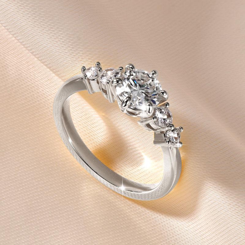 Anziw 1.0CT Moissanite Lab Diamond Engagement Ring 14k Gold Filled Four-Stone Wedding Trendy Band for Women Fine Jewerlry Gift