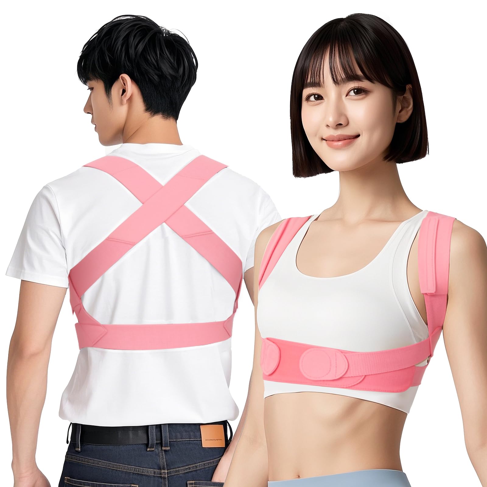 

Cofoe Posture Corrector a easy to put on and take and adjustable size Belt, 27-year-old proven, unisex, breathable, off, lightweight, (Pink, L) рожевий