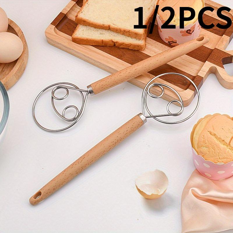 Frusta Danese per Impasto in Acciaio Inossidabile con Manico in Legno, Mixer Manuale Versatile per Pane, Pasticcini e Torte, Utensile da Cucina