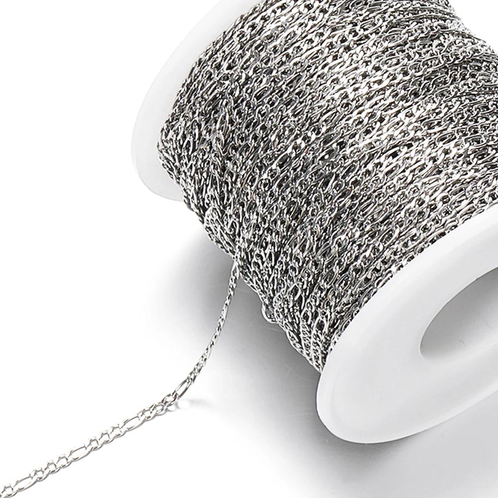 

No Fade 1M Stainless Steel Cuban Keel Figaro Chain for Needlework DIY Chunky Necklace Bracelet Jewelry Making Materials Supplies 1meter