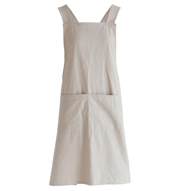 Handmade Japanese Cotton Linen No-Tie Retro Apron with Printed Logo