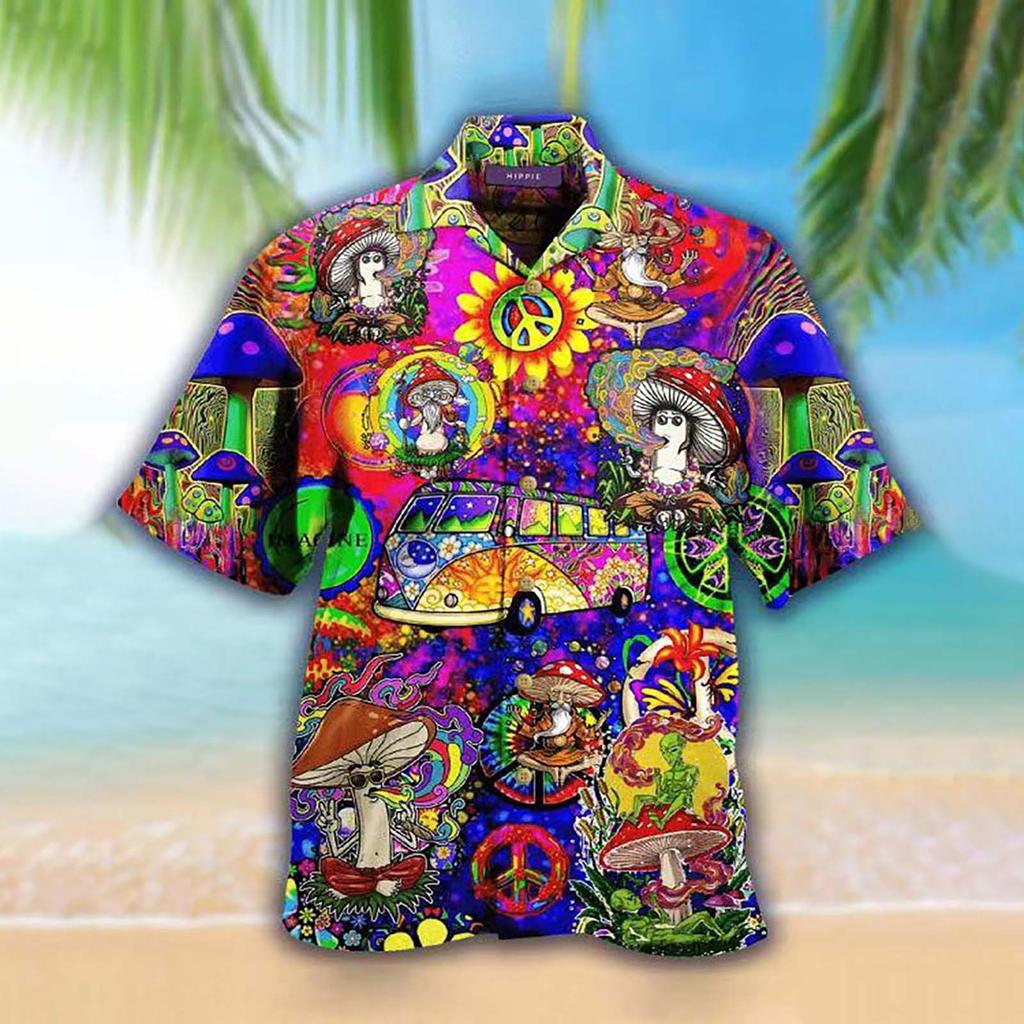 Men's Fashion Cool Cute Casual Hawaiian Print Casual Shirt Short Sleeve Top