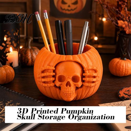 Versatile Small Item Storage Box Halloween Skull Pumpkin Pen Holder, Gothic Decorative Pencil Cup, Spooky Funny Party Gift Desk Organizer for