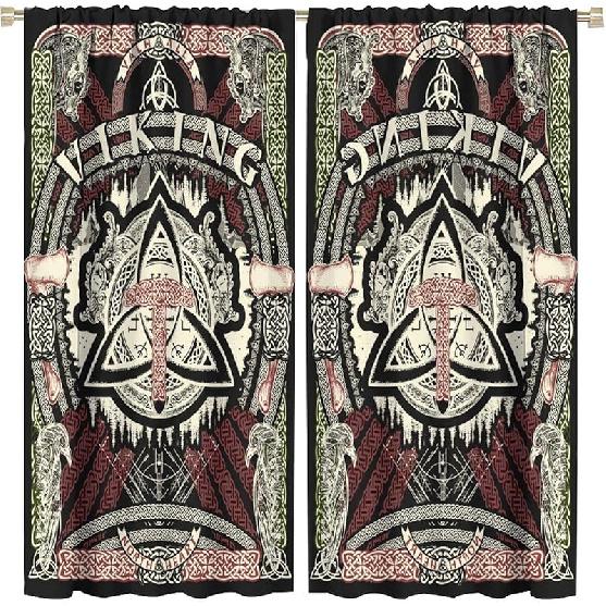 Viking Curtains Viking Totem Curtains Ancient Scandinavian Bedroom Living Room Decoration 2 Panel Groups W42 * L45 Inch