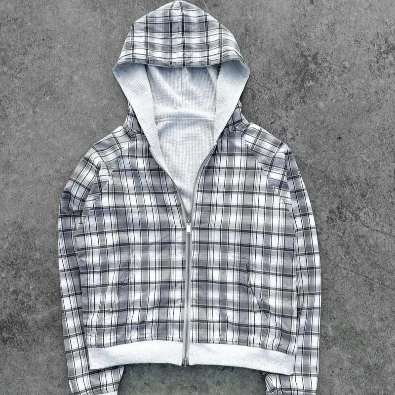 BeatStreet Europese en Amerikaanse Mode Casual Veelzijdig Geruit Klassiek Dubbelzijdig Gelaagd Ontwerp Elegante Hoodie Y2k