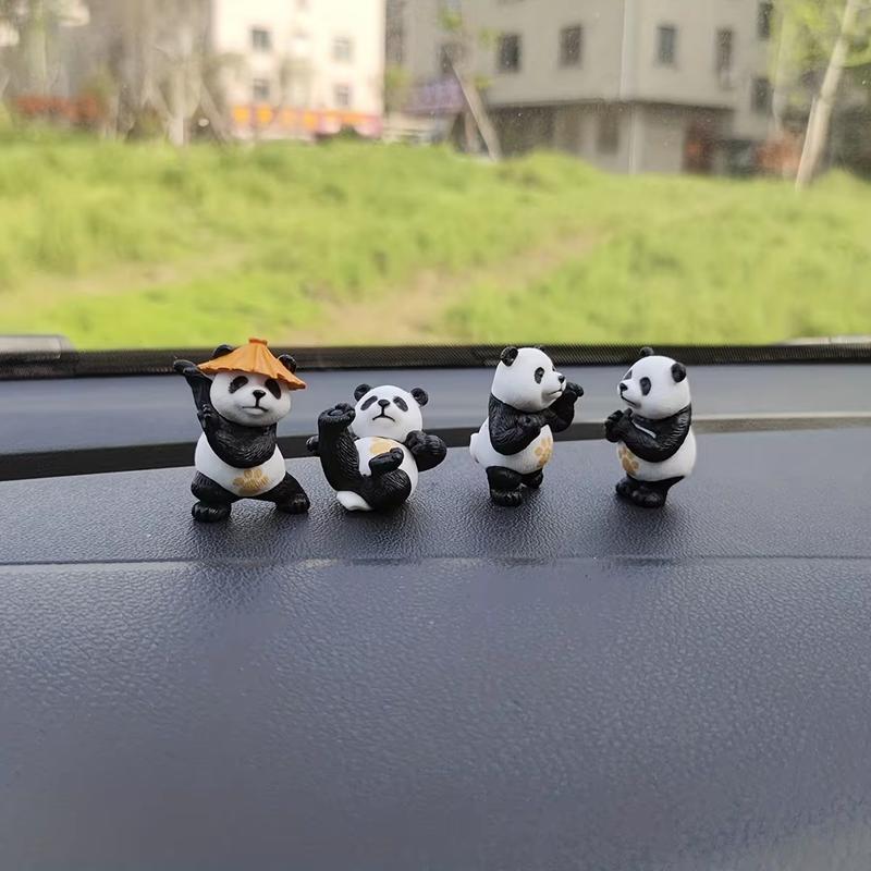 Juego de 4 adornos con diseño de panda para el coche, para la consola central del coche, para el escritorio de la oficina, decoración interior de coche pequeño
