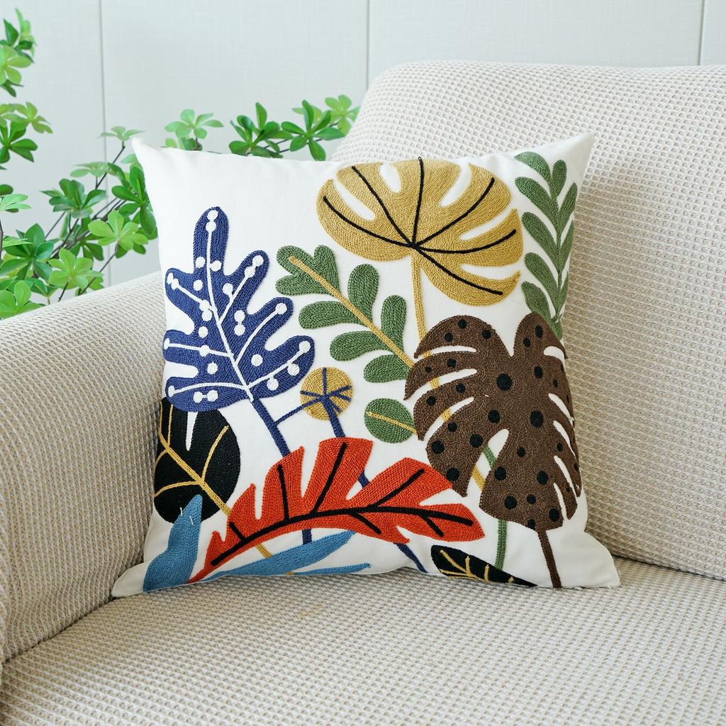 45x45cm Pastoral Flower Embroidered Pillowcase Plant Towel Embroidery Throw Pillow Cushion Cover Decoration Home Sofa Cojines