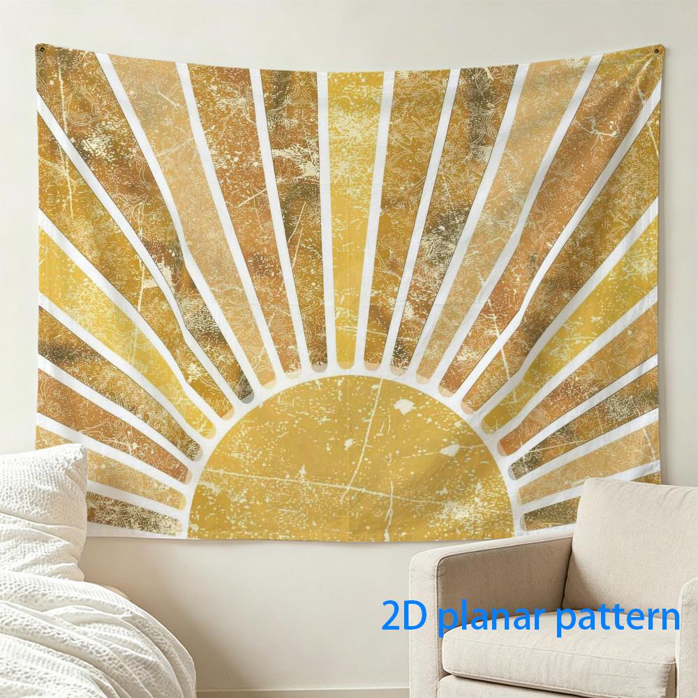 Vintage Sunburst Tapestry Wall Hanging Bohemian Golden Rays Abstract Art Decor Large Room Accent 180x230cm