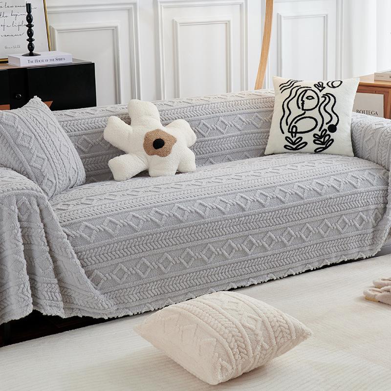 Anti-Scratching Sofa Cover Cloth Ins Style Sofa Towel Winter Plush Sofa Cover All-Inclusive Universal Sofa Cover Full Covered