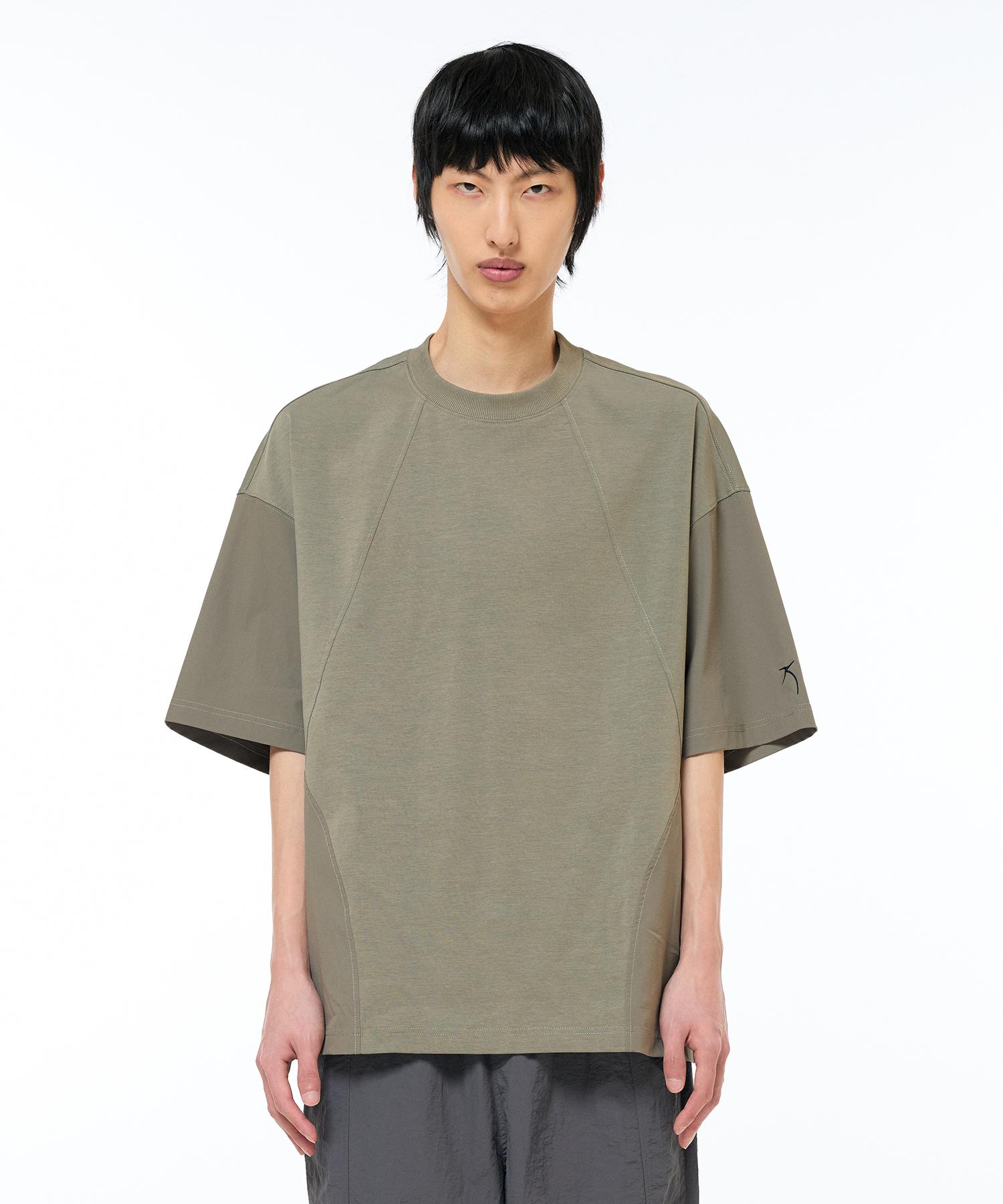 Zensai Curved Woven Mix Semi-Over T-Shirt Black/M